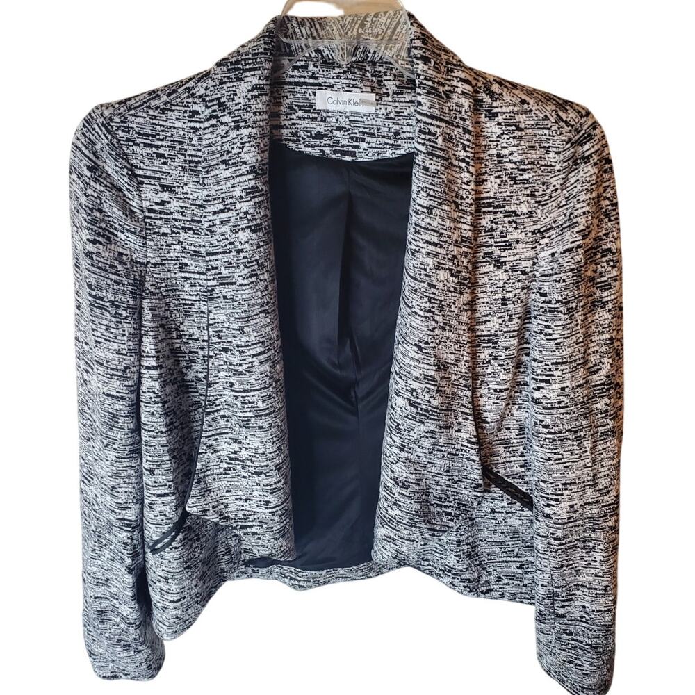 Calvin Klein Black/White Knit Open Style Blazer Jacket, XL